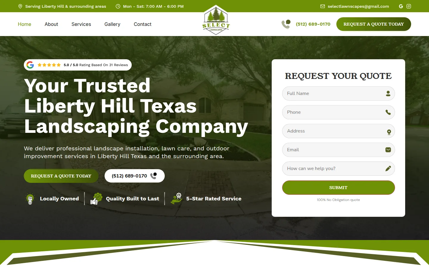 Select Lawnscapes website homepage, designed by RACO Marketing
